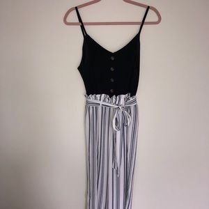 Black and White Stripped Pant Romper